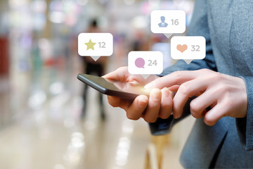 Business woman talking on the social network.