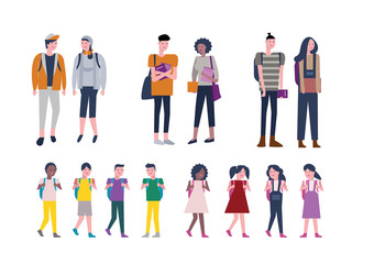 Set of kids and Young people back to school. Student Character design. vector illustration