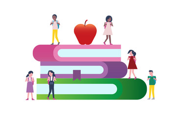 Happy kids with Books. Back to school concept. character design set. vector illustration