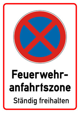 ks356 Kombi-Schild - spr90 SignParkRaum - Feuerwehranfahrtszone st&auml;ndig freihalten - Halteverbot (Halteverbotszeichen 283) - Symbol - DIN A1 A2 A3 A4 Poster - xxl g6327
