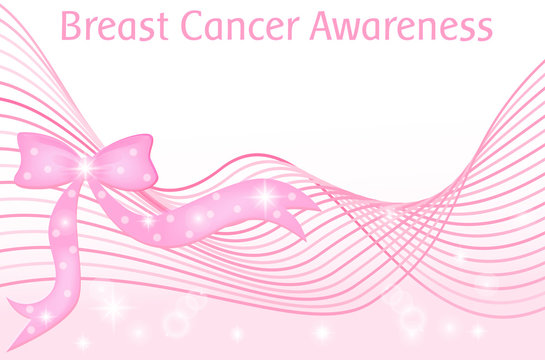 Breast cancer awareness month. Sparkle wave and ribbon design. Vector background