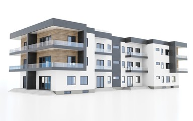 3d contemporary apartment block on a white background 3d illustration