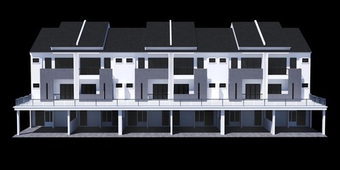 3d contemporary apartment block on a black background 3d illustration