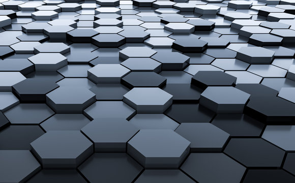 Black abstract hexagons background pattern 3D rendering - 3D Illustration