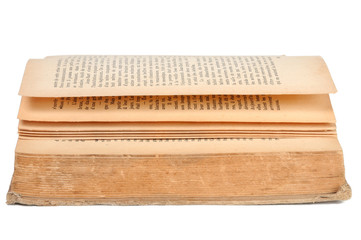 Opened book on white background. Front view.