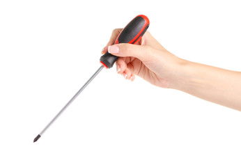 Screwdriver in hand on white background isolation