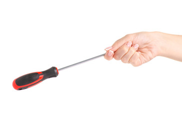 Screwdriver in hand on white background isolation