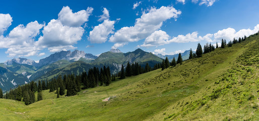 mountain landscape panorama in the Swiss Alps above Klosters