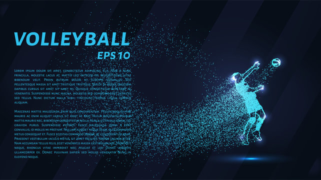A volley of particles. Volleyball consists of circles and points. Vector illustration