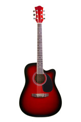 Obraz premium acoustic guitar red, isolated on white background stylish art Spanish musical instrument six-string, classical.