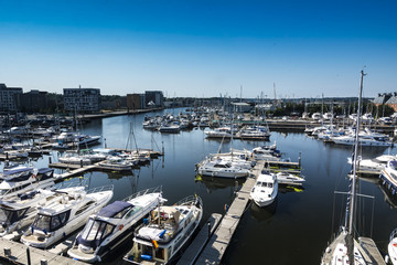 Obraz premium Overhead view of Ipswich harbour in Suffolk England