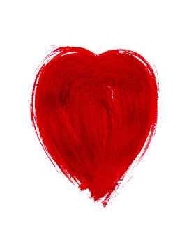 Bright red watercolor heart. Design element for Valentine's day.