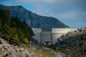 reservoir dam of andalusian white village grazalema, spain