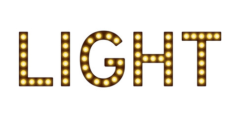 Letters with lamps, lighting bulbs imitation, word light with lamps, glowing sign