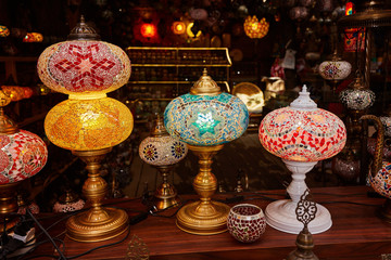 Fototapeta na wymiar Turkish decorative lamps for sale on Grand Bazaar at Istanbul