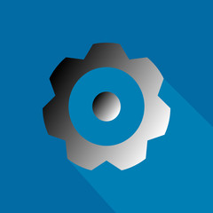 Flat icon of gear with long shadow.