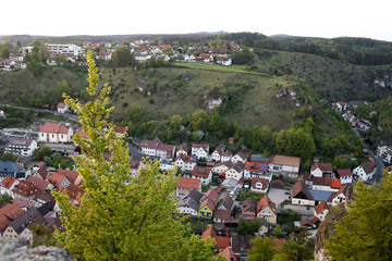Fototapeta na wymiar Overview of the historic old town of Pottenstein in Germany