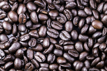 Close up of fried beans of coffee.