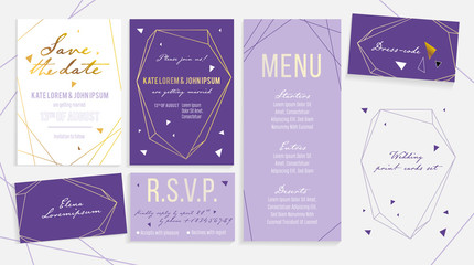 Luxury wedding invitation card set for ceremony and reception.