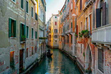  small Venetian Canal in the evening, Venice, Italy, Europe