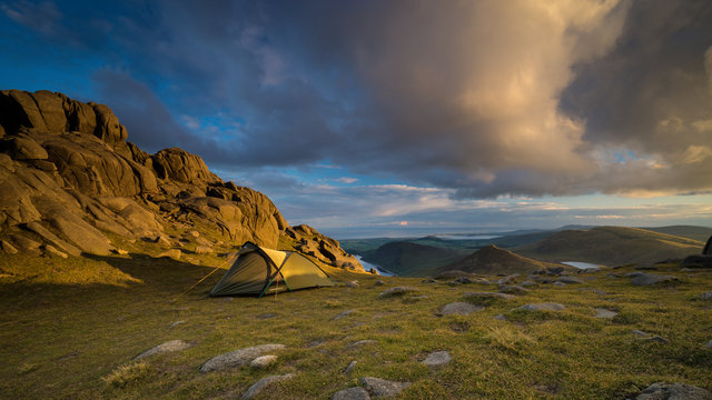 Summit Camping on Slieve Bearnagh, Mourne Mountains Northern Ireland.