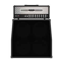 Fototapeta na wymiar Realistic modern rock guitar amplifier with cabinet speaker, vector illustration