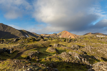 Landmannalaugar, trail through the lava field Laugahraun