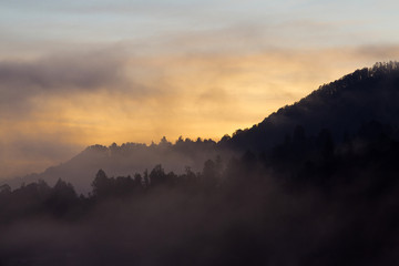 Colorful landscape of sunrise in the mountains, mountains of Colombia.