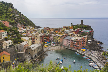 Vernazza city. Rocky seashore. Cinca Terre. Italy