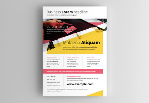 Business Flyer Layout with Pink and Yellow Accents