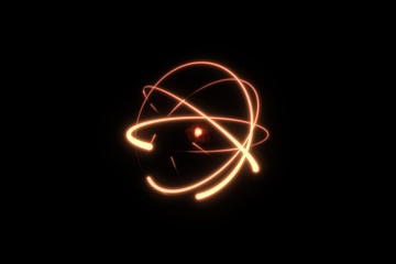 Fiery atom circle magic shiny rotation around the core on a black background 3d illustration