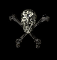  Skull with bones on a black background. Print, clothes