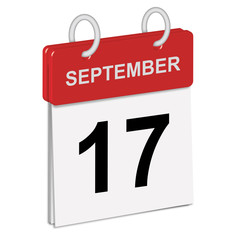 Daily calendar of single-leaf rings, red spine,day,september,seventeenth,17,17th, 3d,illustration,yom-kippur,2018