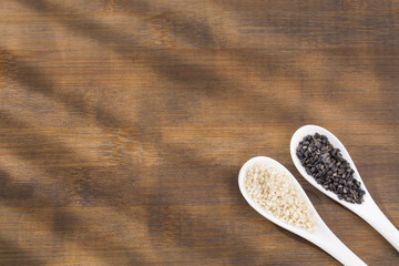 White sesame and black sesame seed - Sesamum indicum.