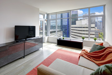 Modern living room interior in apartment of Seattle, USA