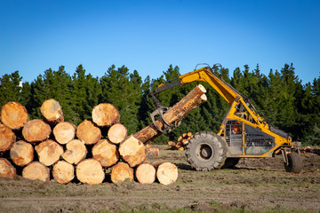 Logging machinery used to stack logs for transportation