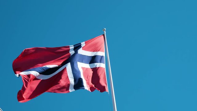 norwegian flag blowing in the wind