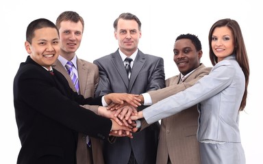 business team with hands clasped together