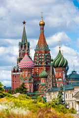Fototapeta na wymiar Saint Basil church in Moscow, Russia. View from new Zaryadie park