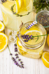 Lemonade with Lemons and Lavender. Provence Style. Selective focus.