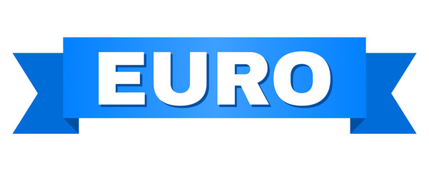 EURO text on a ribbon. Designed with white title and blue stripe. Vector banner with EURO tag.
