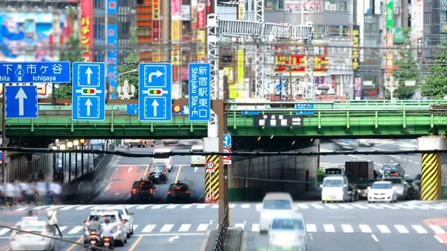 東京タイムラプス・様々な交通機関が交差する大都会イメージ・4k