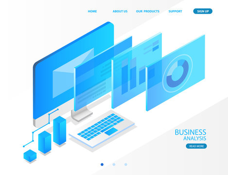 business analysis system, isometric blue light concept