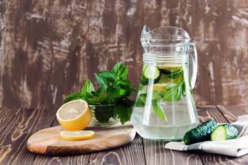 Fresh cool water with cucumber, lemon  and mint. Detox and weight loss.