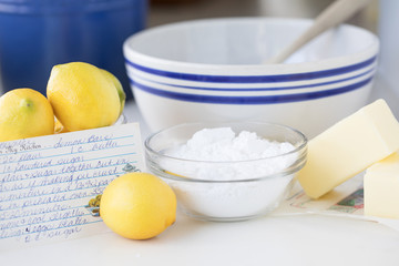Still life baking photograph of ingredients to make Lemon Bars