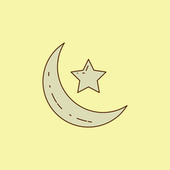 crescent moon and star colored field outline icon. Element of Arabian culture icon for mobile concept and web apps. Field outline crescent moon and star icon can used for web