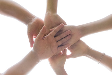 Friendship Day concept. Hands hit and join together isolate on white background. success in business. symbolizing to trust each other.