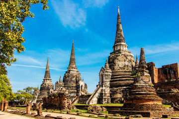 Wat Phra Si Sanphet is a popular tourist attraction in Ayutthaya Thailand. - obrazy, fototapety, plakaty