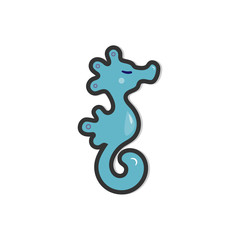 Vector illustration with sea horse, blue paint splash. Template for invitation, flayer, greeting card. Postcard motive.