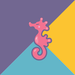 Vector illustration with cute pink sea horse isolated on background. Template for invitation, flayer, greeting card, web. Postcard motive.